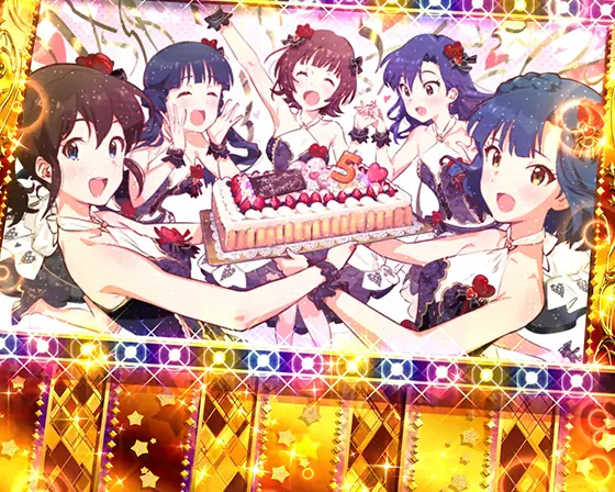 スマスロ アイドルマスター ミリオンライブ！ ネクストプロローグのボーナス終了画面⑨（ケーキの数字が5）