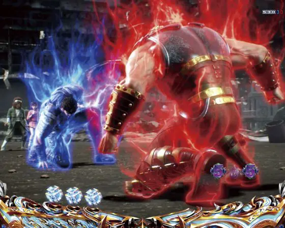 パチンコデジハネP北斗の拳 慈母のストーリーリーチ背景変化(リンとバットが出現)画像
