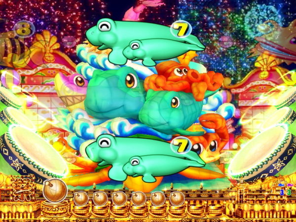パチンコCRスーパー海物語IN JAPAN　金富士バージョンの図柄神輿リーチ画像