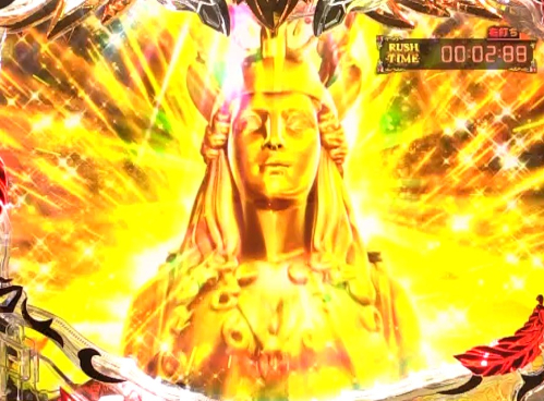 パチンコP聖闘士星矢 超流星 女神ゴールドver.1500のアテナ像ロングアクション発生画像