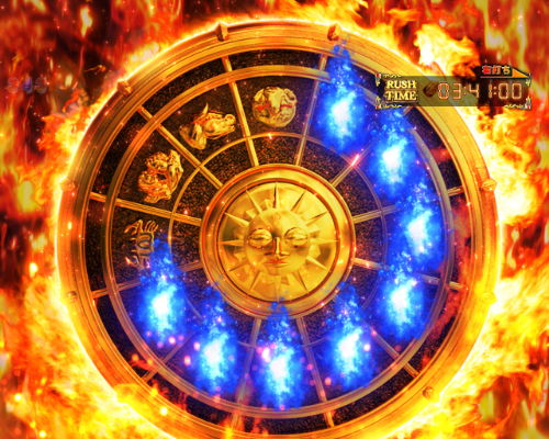 パチンコe聖闘士星矢 超流星CliMAX349の黄金モード火時計画像